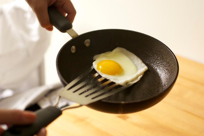 Heat your spatulas to keep eggs from sticking