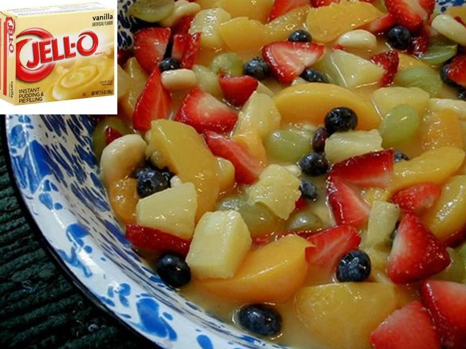 Add Vanilla Pudding Mix to Fruit Salad