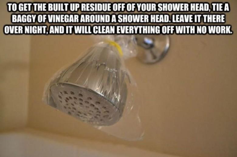 Put a bag of Vinegar over your showerhead