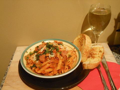 Penne Pasta with Chorizo Sausage